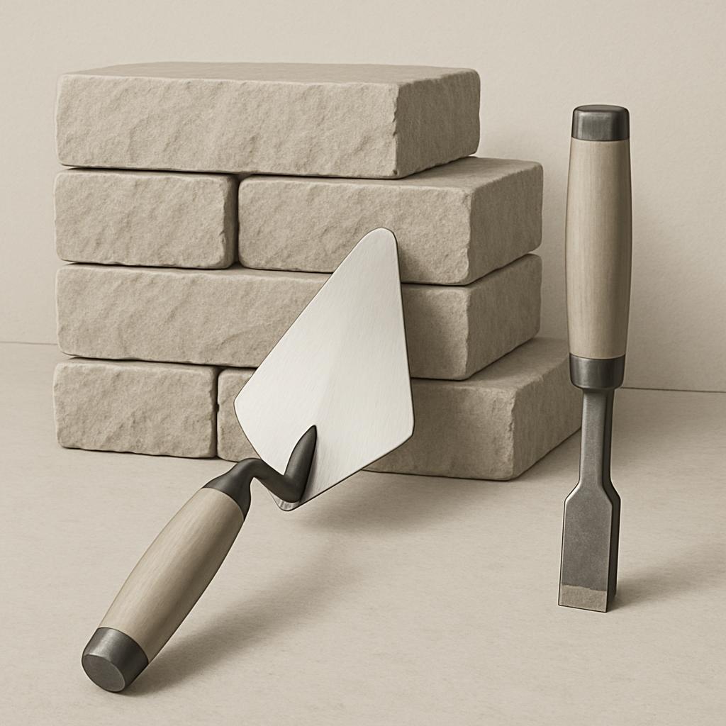 Two chisels and a pile of stones stack.